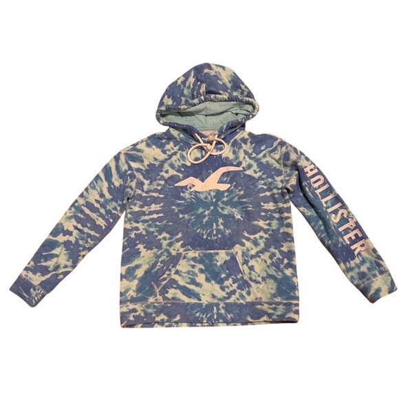 Hollister Hoodie Womens Tie-Dye Blue Long Sleeve Kangaroo Pocket Size Medium - Picture 1 of 9